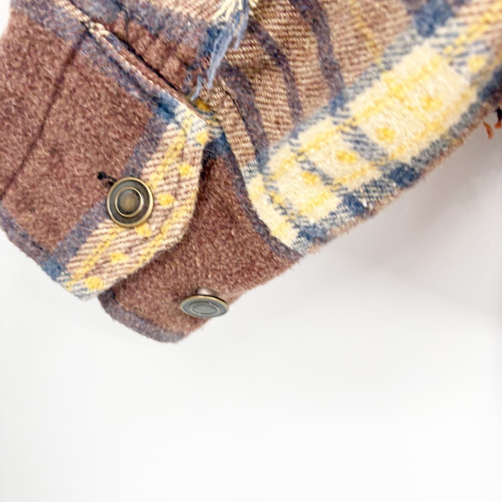 Oli & Hali Women Plaid Distressed Patchwork Boho Grunge Flannel Hooded Shacket L - Picture 7 of 8